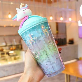 Unicorn Thermal Double Wall Plastic Mug with Straw - 430ml