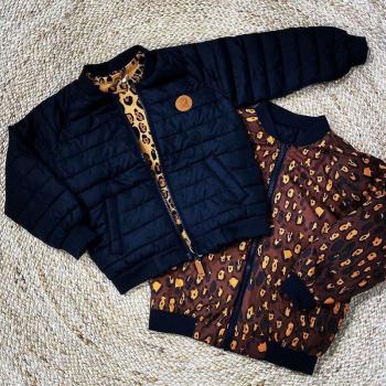 Kids' Black Leopard Print Winter Coat