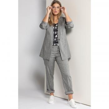 Giacca blazer in lino con colletto alto, donna, grigio, taglia 60