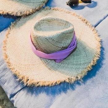 Sombrero de Playa de Rafia para Mujer, Tejido a Mano, Color Negro