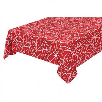 Tovaglia Antimacchia Cucina Tonda 155 cm Astratta Bordata Cotone Plastificato Rosso