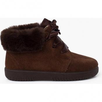 Pisamonas - Botas de bebé niña en piel serraje con collarín de pelito