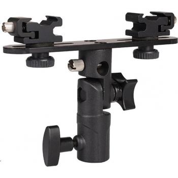 Universal Dual Flash Bracket with Umbrella Holder – Speedlite & Recorder Fit
