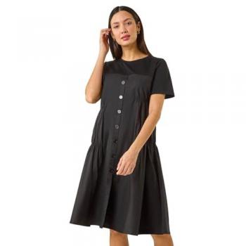 Gathered Cotton Stretch Smock Dress