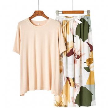 Juli's Lied Neue Viskose Pyjama Kombination 2 Stück, Damen, kurzarm, Blumen-Design, Nachtwäsche für Sommer und Herbst