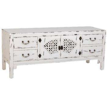 Mueble Bajo de Madera Lacada Blanca, 4 Cajones, 2 Puertas – 120x40x50 cm