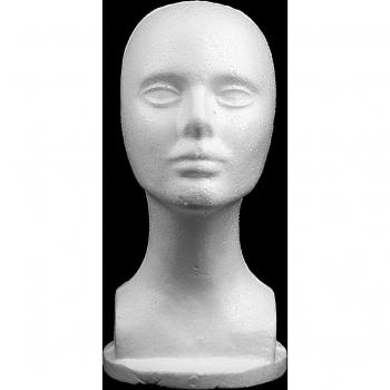 Maquette tête mannequin 12 femme, mousse, blanc, lunettes incluses