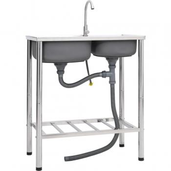 Helloshop26 – Évier de camping double lavabo à robinet inox
