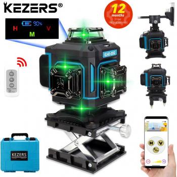 Kezers Laser Nivel Verde 16 Líneas 4D 360 KL4D‑03G + Batería de Iones de Litio