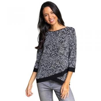 Roman Womens Shimmer Animal Print Asymmetric Top - Size 12 UK