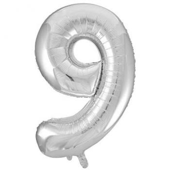 Idena Luftballon Zahl 9 silber 65x105cm