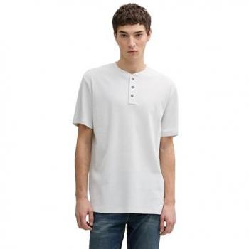 TOM TAILOR DENIM Waffelstruktur Henley T-Shirt Grau M – Herren