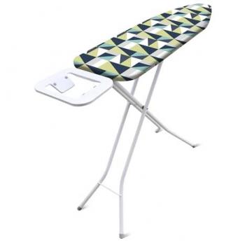 Adjustable Height Lightweight Foldable Ironing Board with Cotton Cover - Geometric Green & White Design, 96.5 x 30.5 cm