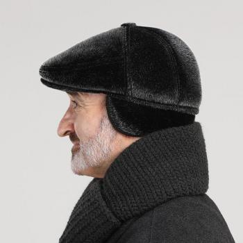 Boina de piel sintética con visera para ancianos