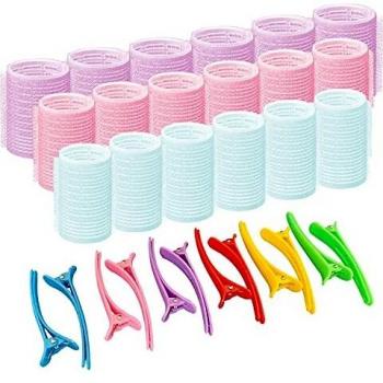 Bellucci Self-Grip Roller Kit – 18 Curly Rollers (44 mm, 30 mm, 22 mm) & 12 Duckbill Clips