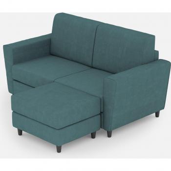 Sofá Yasel 2 Plazas + PUF – Dimensiones: 152 cm × 155 cm, Tonos Petróleo