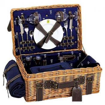 Cesta Picnic Mimbre y Cuero “La Comtesse” Azul – 2 Personas