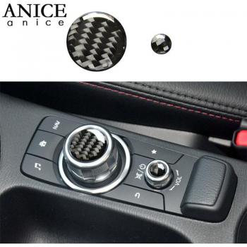 2pc Genuine Carbon Fiber Volume Control Knob Trim for Mazda3, Mazda2, CX-3, MX-5