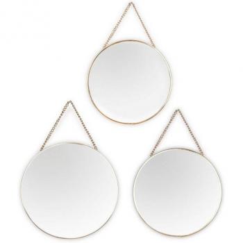 Set di 3 Specchi da Parete Gloria con Cornice in Metallo Oro