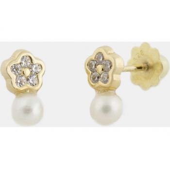 Auriculares infantiles dorados con circonitas y perlas