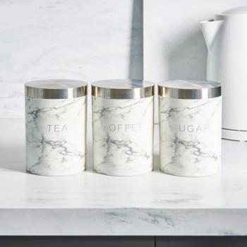 Marble Kitchen Storage Canisters – 3 Pack (White)