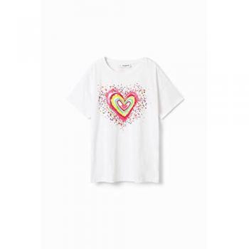 T-Shirt Bianca Desigual per Bambini con Cuore TS_HEART