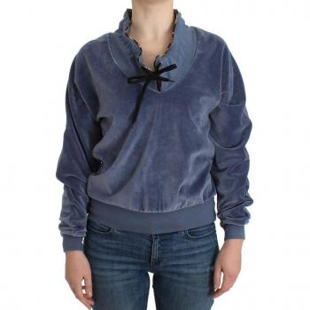 Roberto Cavalli Women's Blue Velvet Cotton Sweatshirt, Size S