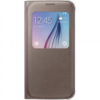 Goldene Leder‑Schutzkappe S-View für Samsung Galaxy S6