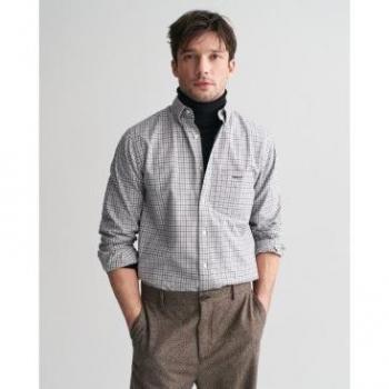 Gants hommes 3240219 – Chemise plaid gris Jaspé Tattersall, coupe standard, XXL, coton, manches longues, style décontracté