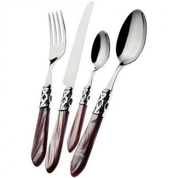 Ensemble de 24 plats et assiettes BUGATTI Aladdin lilas, acier inox 18/10, poignée nacrée, garantie lave-vaisselle