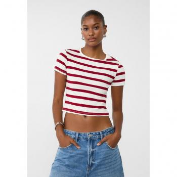 Red Velvet Stripe Short-Sleeve Top – Small