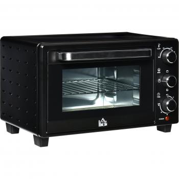 HOMCOM 21L Minibackofen mit 3 Kochmodi, 1400W, Edelstahl-Glas-Design, Schwarz/Silber