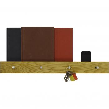 Ellis Oak Wall-Mounted Shelf with 4 Hooks - 60cm