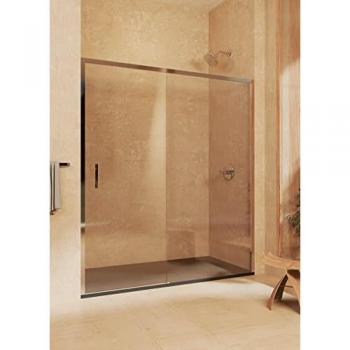 Mampara de Ducha Corrediza con Marco de Plata Brillo – Ancho Adaptable 195 cm, Altura 195 cm