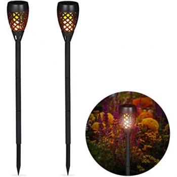 Set di Fiaccoli Solari Relaxdays – 2 Unità con Paletto Fissaggio, 78 cm, Nero