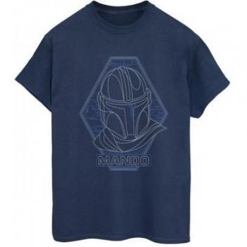 T-shirt Boyfriend in Cotone Diamond Star Wars The Mandalorian con Outline Helm per Donna - Blu Navy