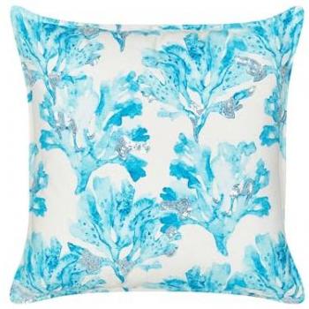 BELIANI Scatter Throw Pillow Cushion Cotton Square Textured Marine Coral Pattern Polyester Filling White and Blue Rockweed