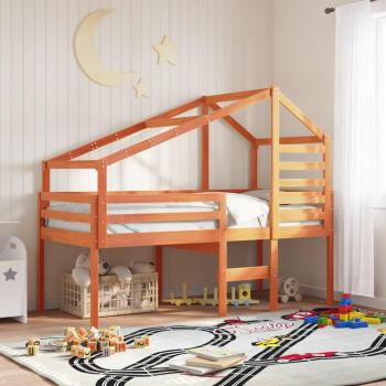 High Sleeper Bed without Mattress in Wax Brown finish, Size: 90x190 cm, Made of Solid Wood Pine, Ideal for Single Beds, Brand: vidaXL