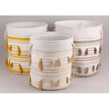 Set di Cestini in Poliestere & Cotone con Frange Beige Senape – DKD Home Decor