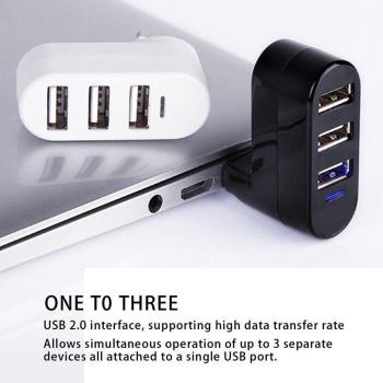 Mini USB Hub Adapter 3 Ports Rotating for Laptop White