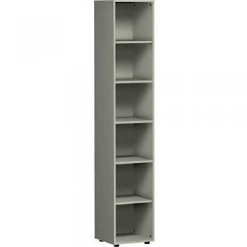 Bibliothèque 6 niveaux, 5 tablettes, dimensions 400 x 400 x 2160 mm, couleur gris clair