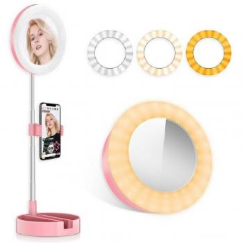 Anello Luminoso LED con Specchio e Supporto per Smartphone