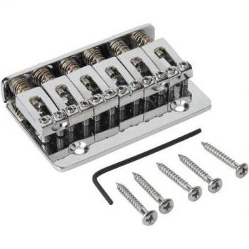 6-String 65MM Metal Fixed Hardtail Guitar Tailpiece - Chrome and Black