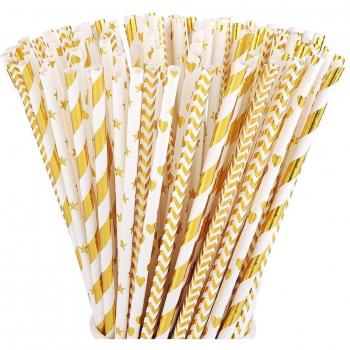Pajitas Doradas de Papel - Set de 25 para Bodas