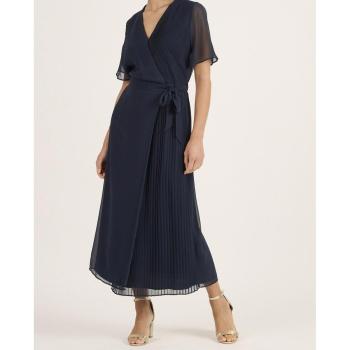 Vestido Plisado Cruzado con Nudo Cintura Ajustable