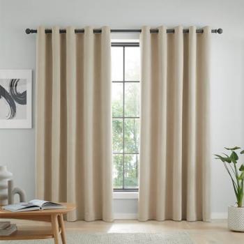 Catherine Lansfield Wilson Blackout Thermal Curtains Beige 168cm Width x 183cm Drop