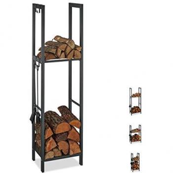 Porte-Bûches 2 Niveaux en Bois Anthracite