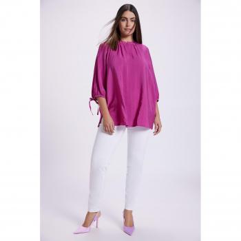Plus Size Crinkled High Neck 3/4 Sleeve Blouse, Women, Pink, Size: 32/34, Viscose/Synthetic Fibers
