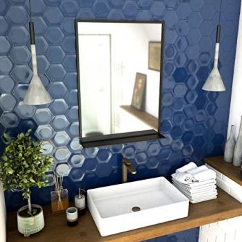 Specchio di Bagno Laccato Nero Opaco 80x60 cm con Ripiani Integrati