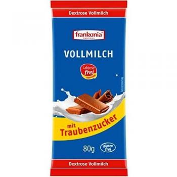 Frankonia Vollmilchschokolade mit Traubenzucker, laktosefrei & glutenfrei, 80 g